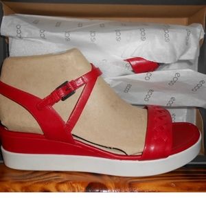 Sz 10-10.5 NIB ECCO Touch Braided  Wedge  Sandal  Plateau Chili Red Sz 41